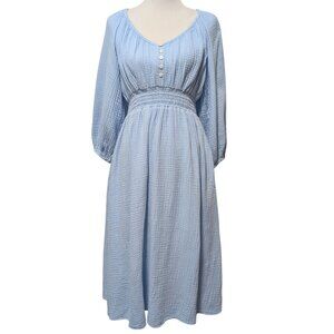 J Crew Womens Size S Light Blue Soft Crinkle Cotton Gauze V-Neck Midi Dress Flaw